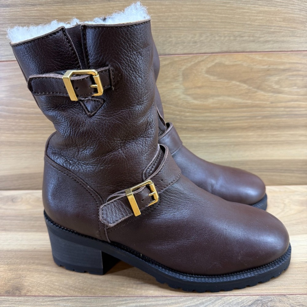 Polo Ralph Lauren Payge Shearling Fur Boots 9 Brown Butter Soft Leather Lug Zip